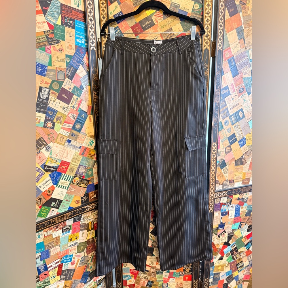 Princess Polly Black Striped Cargo Trousers